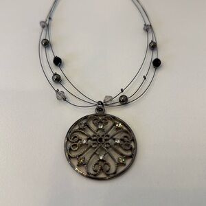 Silver & Black Necklace, Costume, 18”
